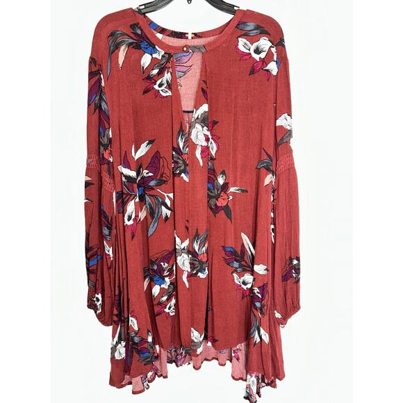 Free People Small Electric Burgundy Orchid Tree Swing Tunic Dress Large NWT - Picture 1 of 7